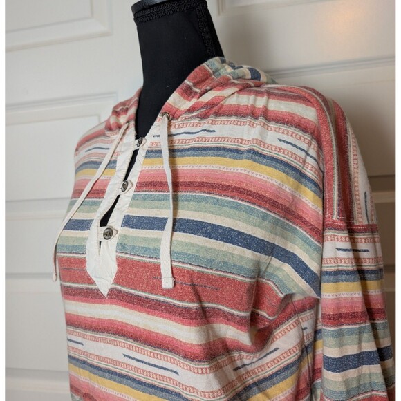Lauren Ralph Lauren Hoodie Henley Top Size L Striped Southwestern Colorful - Picture 3 of 12